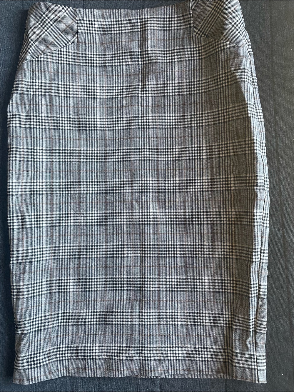 RW & Co pull-on stretchy pencil skirt brown and black plaid size small, NWT